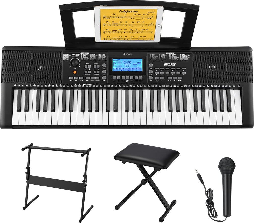 61 Key Full Size Electric Piano with Piano Stand, Stool, Microphone F136099