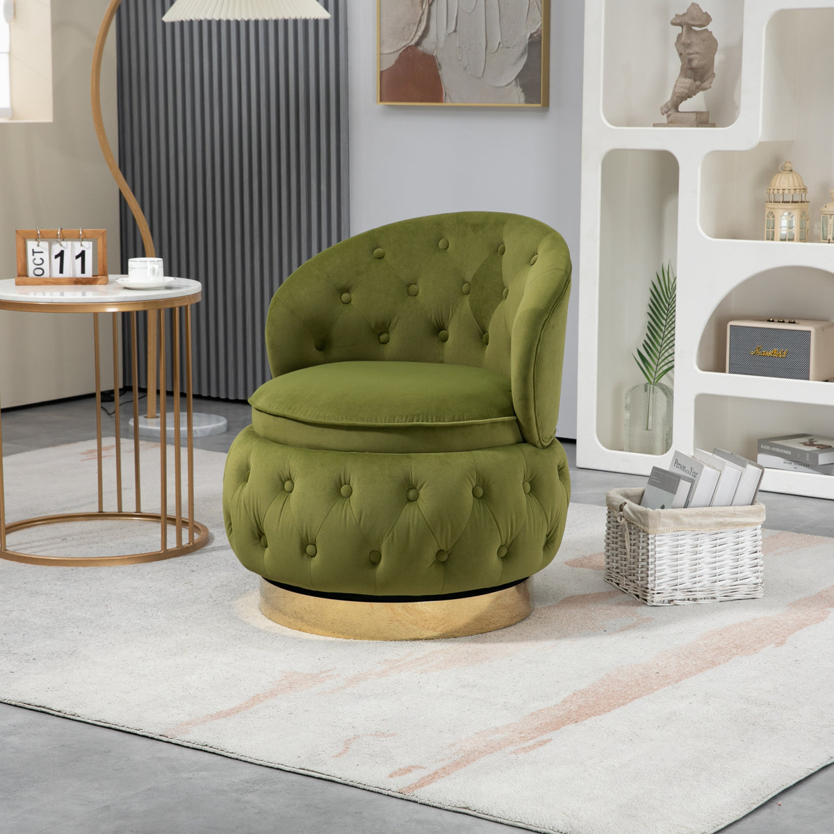 Olive Green Velvet Swivel Accent Chair Z878