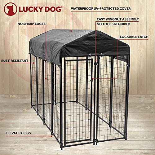 Black Powder Coat Steel Frame Outdoor Dog Kennel with Waterproof Canopy Roof and Gate Door D471