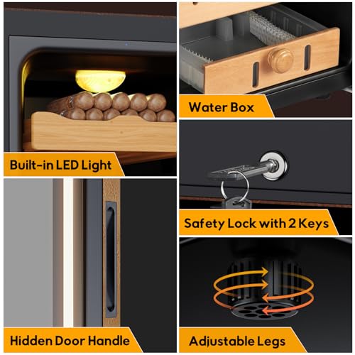 Electric Humidor 25L 150 Counts Thermostatic Cooling Cabinet with Spanish Cedar Wood Shelves U285357