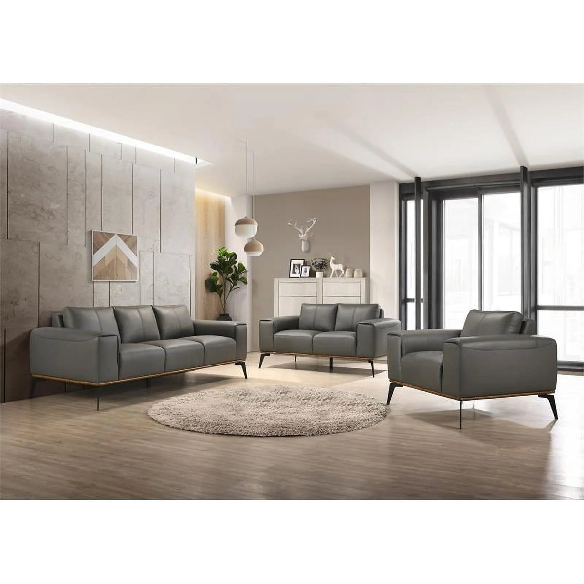 Gray Top Grain Leather Sofa Y5573