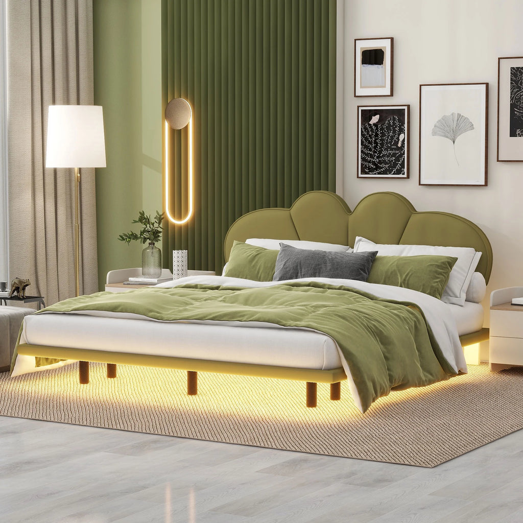 Queen Size Upholstery Platform Bed Frame with PU Leather Headboard V8938