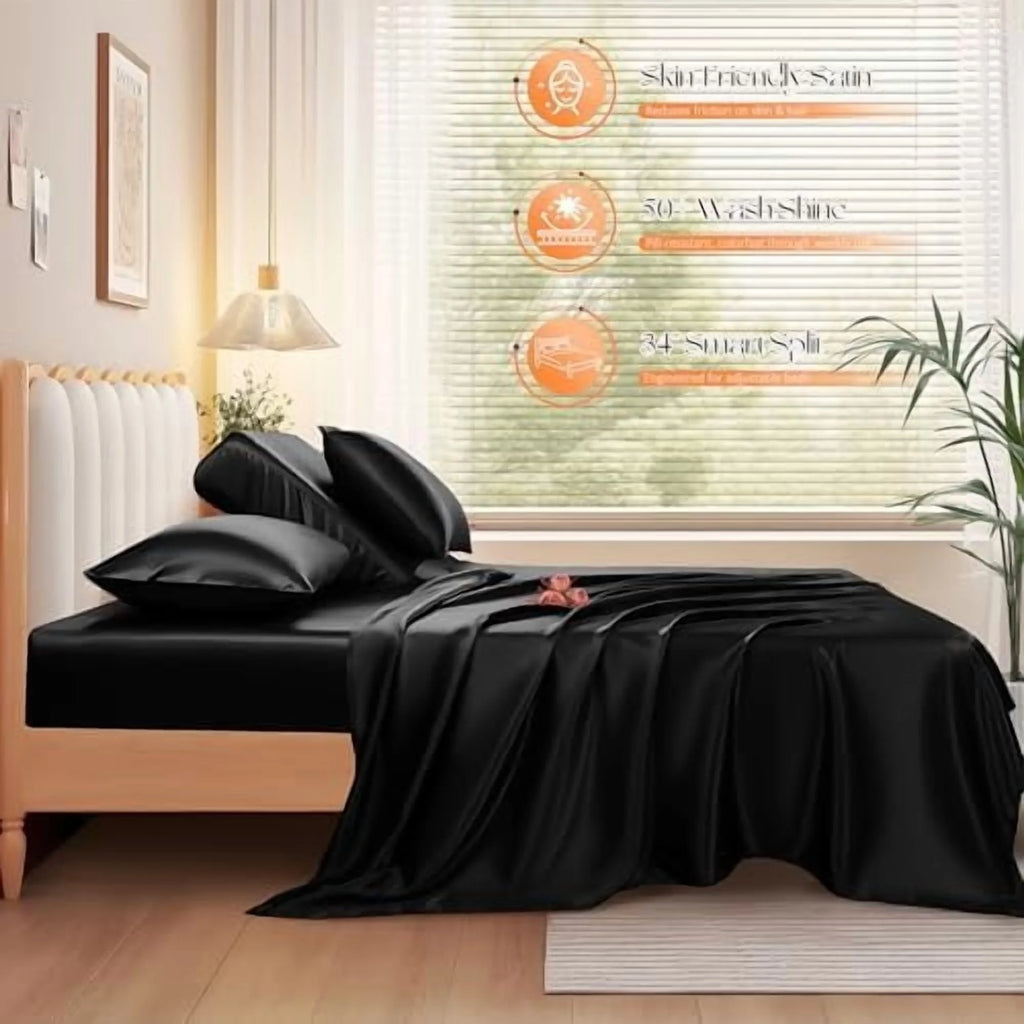 4Pcs Half Split Flex Head King Sheets Set with 14-16 Inch Deep Pockets Q919966