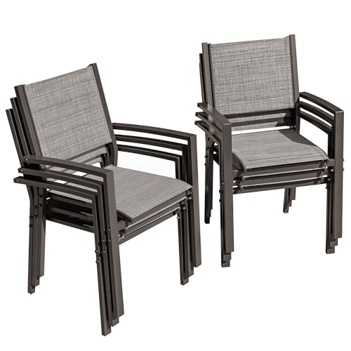Textilene Outdoor Stackable Dining Chairs Set of 6 Grey P139514