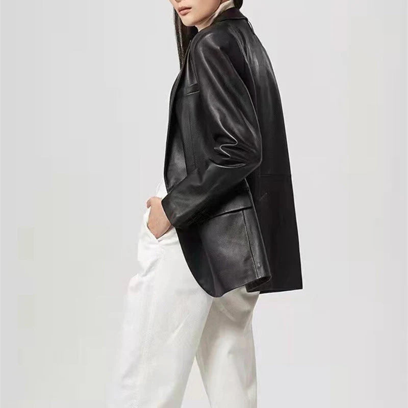 Recycled Vegan Leather One Button Blazer Jacket Z8103