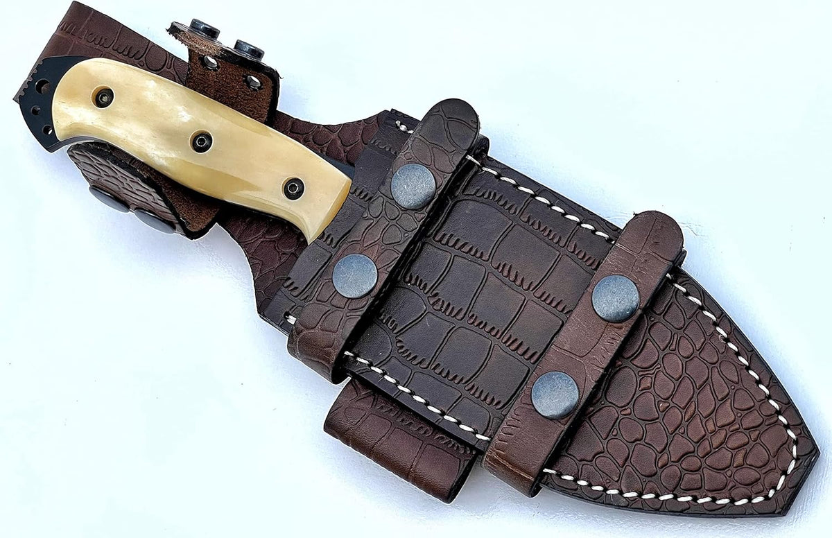 1095 Carbon Steel Bushcraft Knife with Bone Handle and Sheath O9829