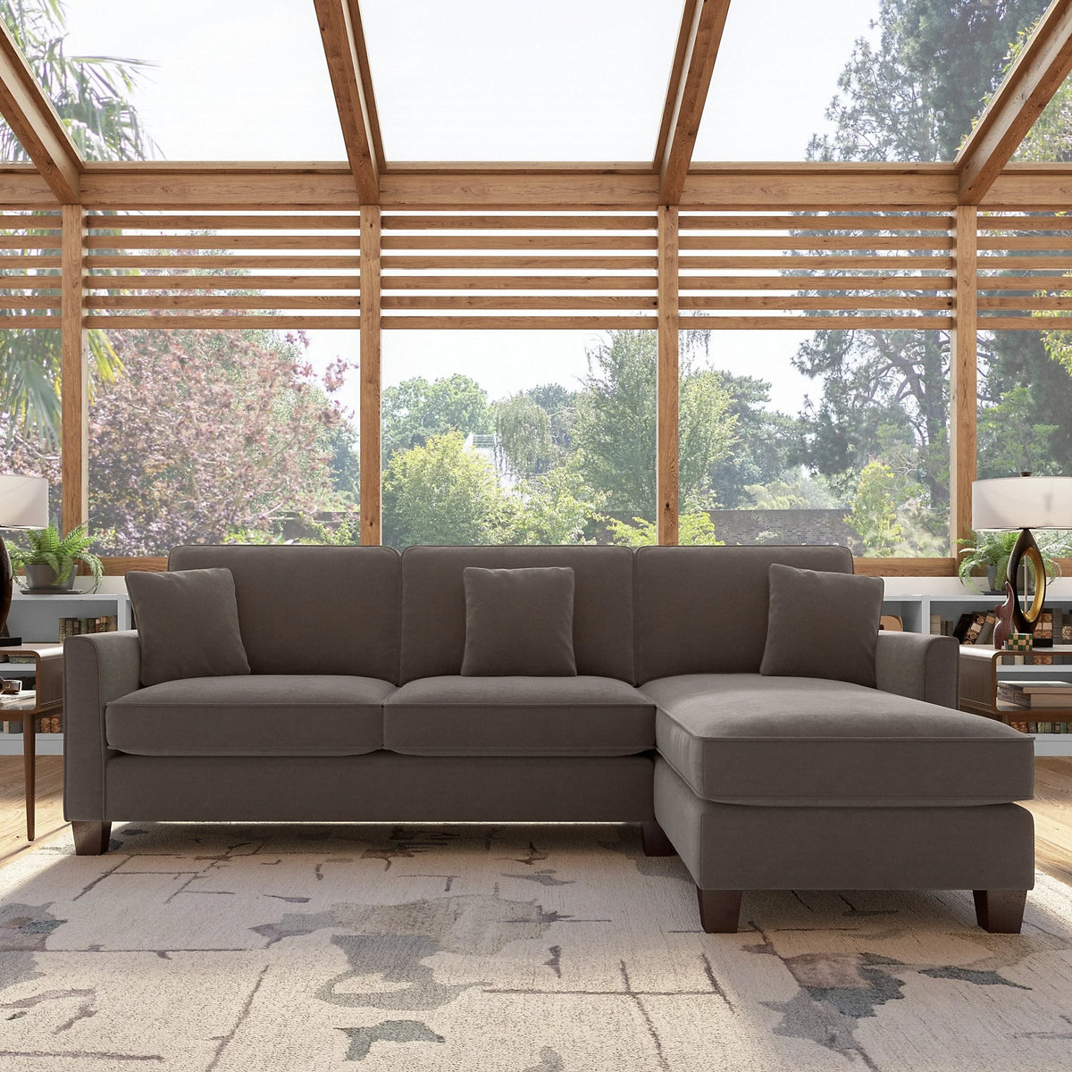 Dark Gray Microsuede Sectional Couch with Reversible Chaise F126