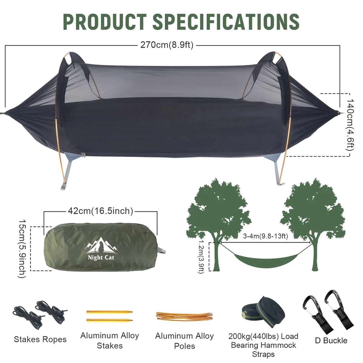 Camping Hammock Tent with Mosquito Net and Rain Fly Q4581