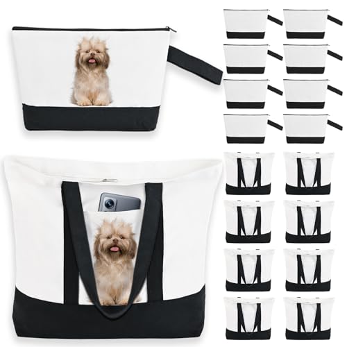 16 Pack 12oz Cotton Canvas Tote Bags and Makeup Pouches Set B2680