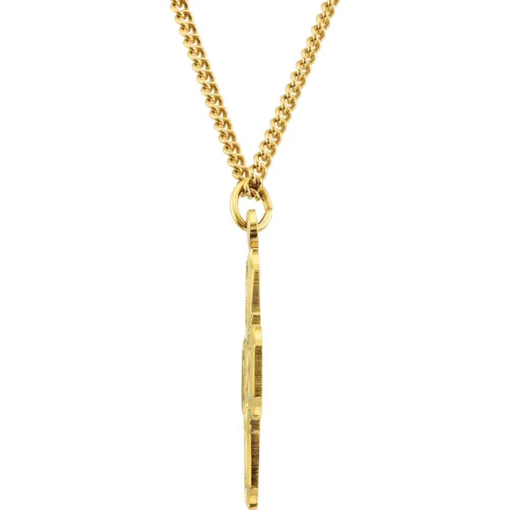 24k Gold Plated 29x29mm Polished Cross Medal Pendant Necklace With 24 Inch Chain E3952