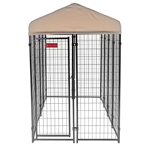 Black Powder Coat Steel Frame Outdoor Dog Kennel with Waterproof Canopy Roof and Gate Door D471