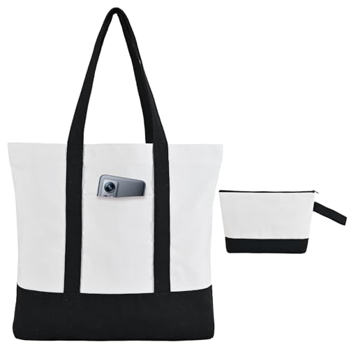 16 Pack 12oz Cotton Canvas Tote Bags and Makeup Pouches Set B2680
