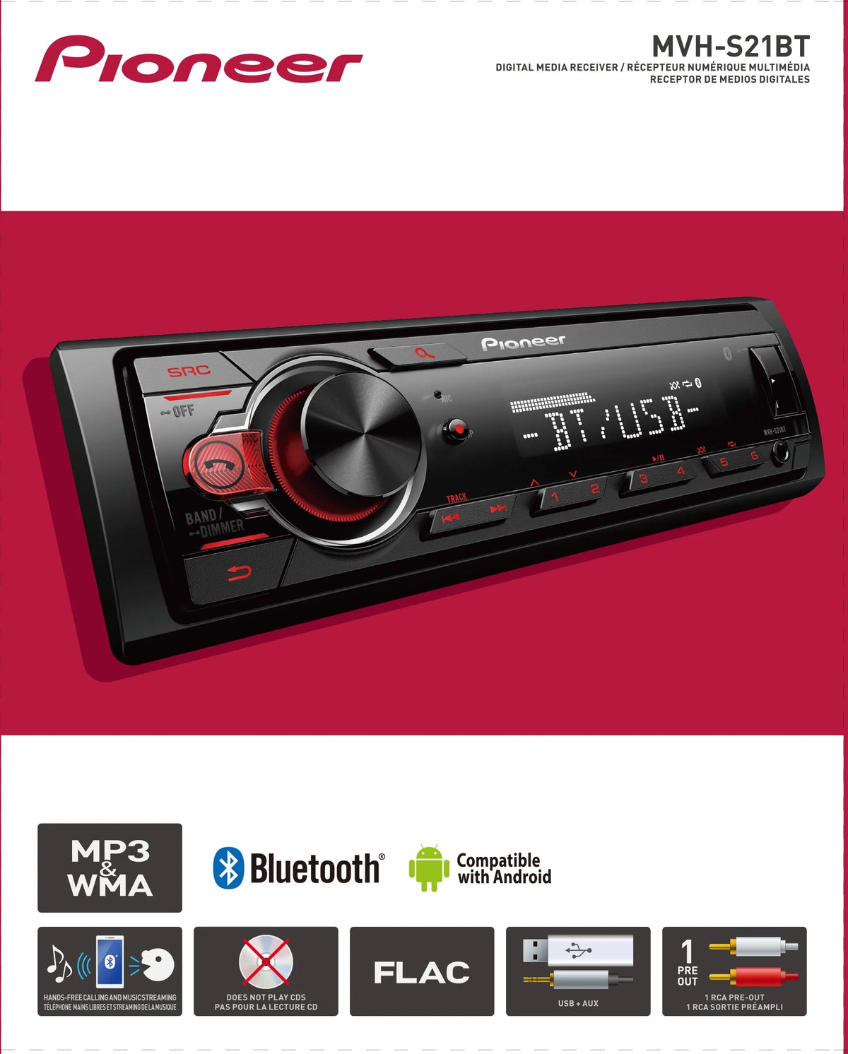 Single Din Bluetooth Car Stereo Digital Media Receiver C492921