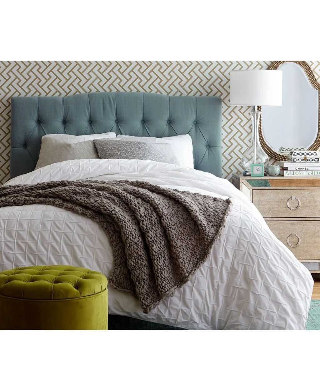 Blue Tufted King Headboard Y3245